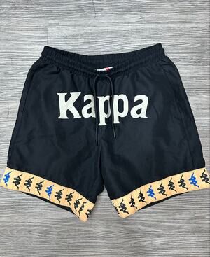 Kappa Swim Trunks Shorts Black Multi Logo Tape Band Drawstring Size Small S